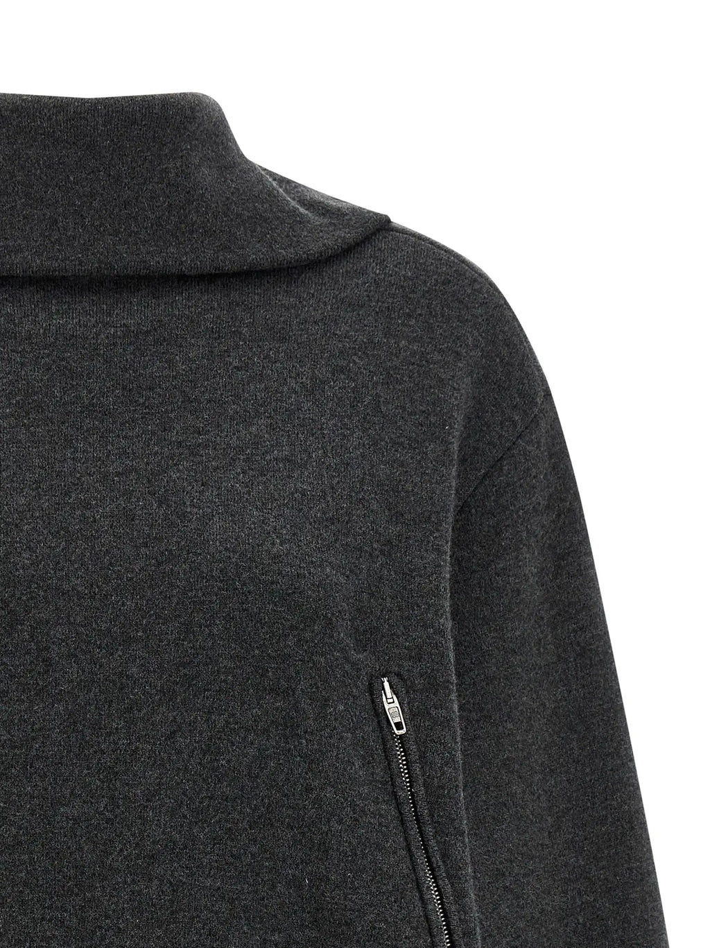 Cardigan balenciaga gris en laine avec col côtelé et fermeture éclair argentée sur la manche en maille texturée
