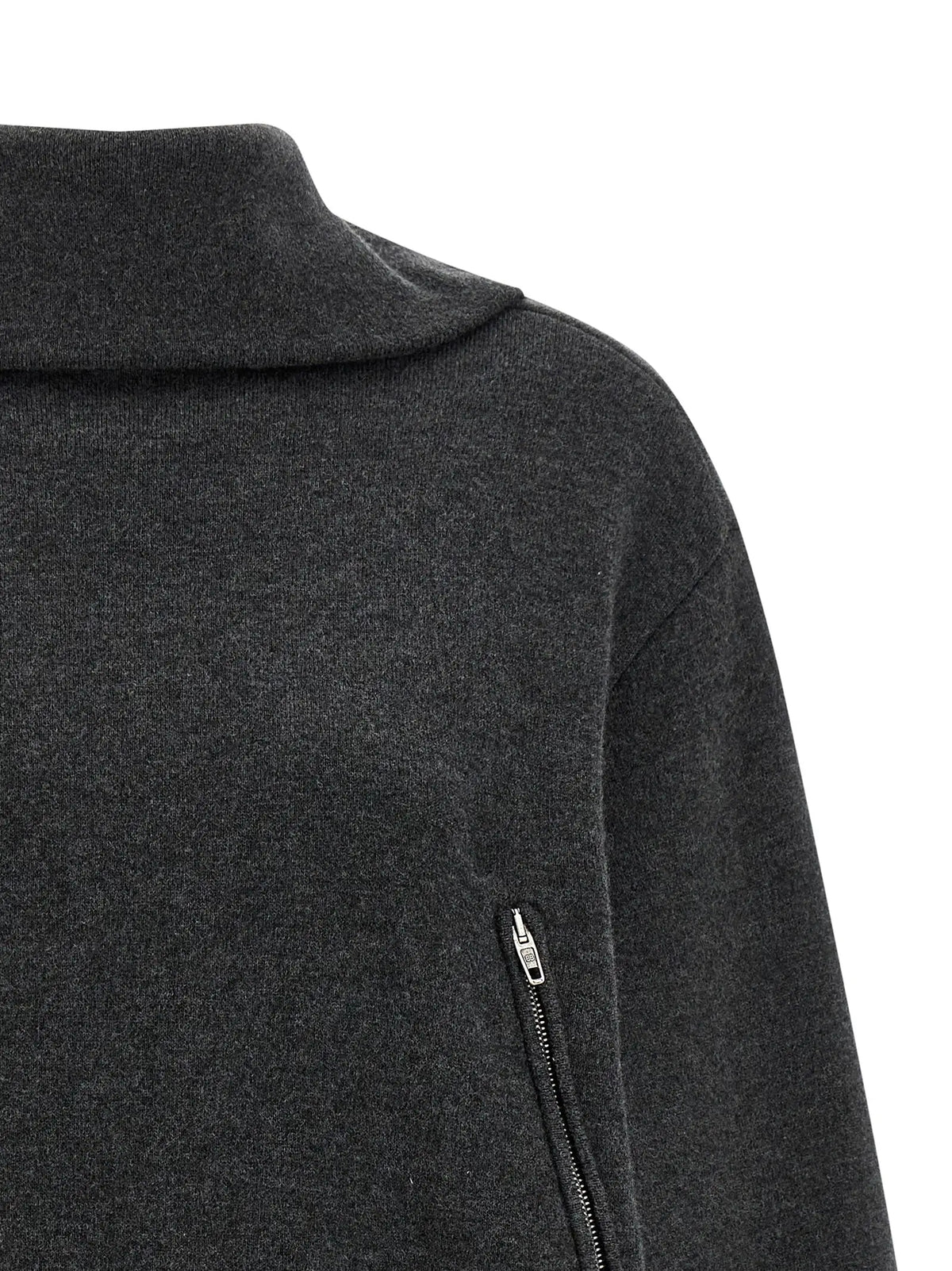 Cardigan balenciaga gris en laine avec col côtelé et fermeture éclair argentée sur la manche en maille texturée