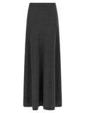 Balenciaga gris jupe midi en laine avec taille côtelée et silhouette fluide élégante