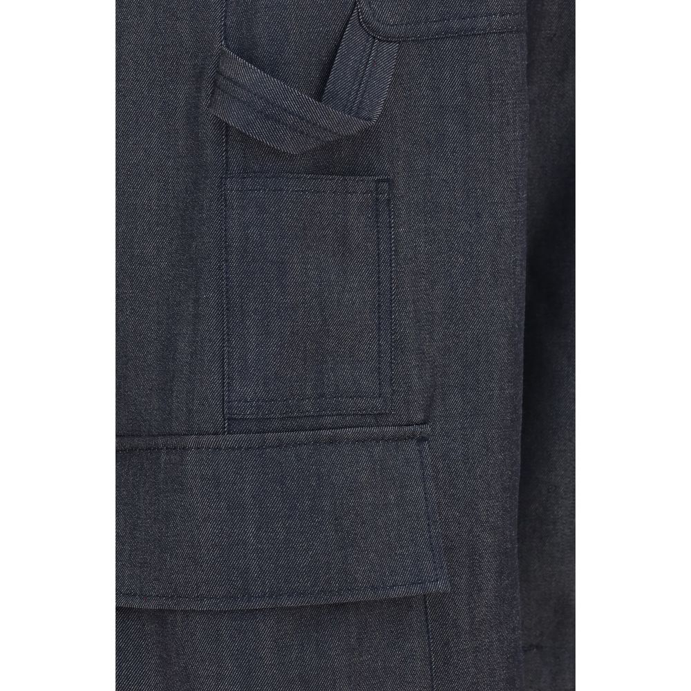 Pantalon cargo en laine bleue Balenciaga Oves Aries, coupe décontractée avec poches latérales et détails modernes.