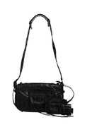 Balenciaga le cagole xs flap bag en cuir noir à surface texturée avec détails cloutés en bandoulière