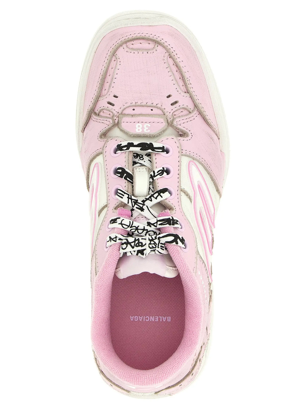 Baskets balenciaga multicolore en cuir de veau rose avec lacets blancs et lettrage graffiti noir