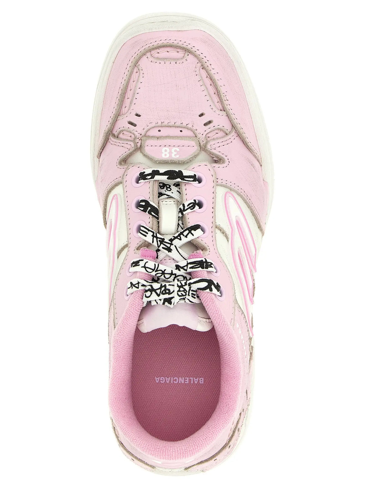 Baskets balenciaga multicolore en cuir de veau rose avec lacets blancs et lettrage graffiti noir
