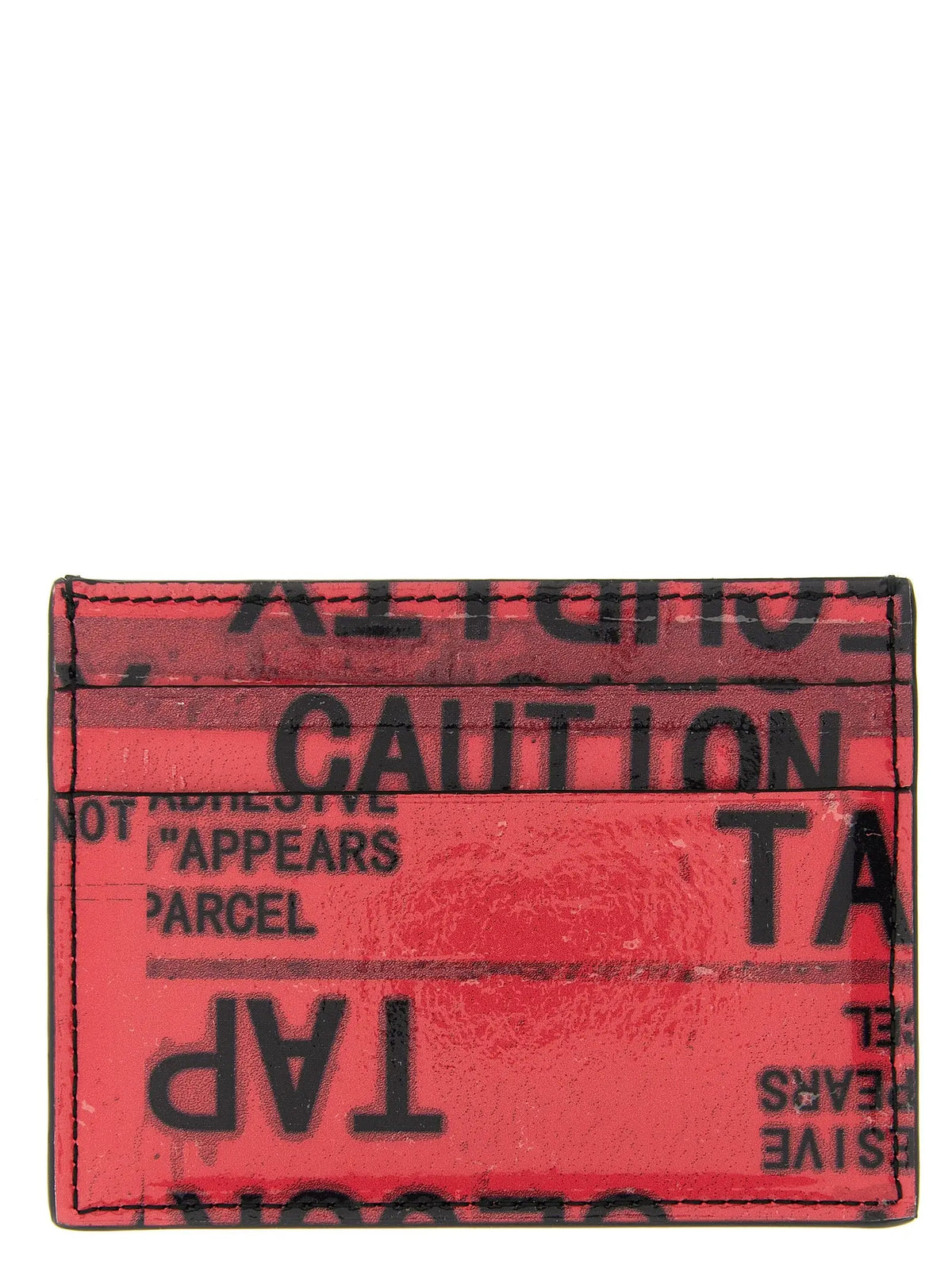 Porte-cartes balenciaga multicolore en cuir de veau rouge avec texte industriel noir et couture visible