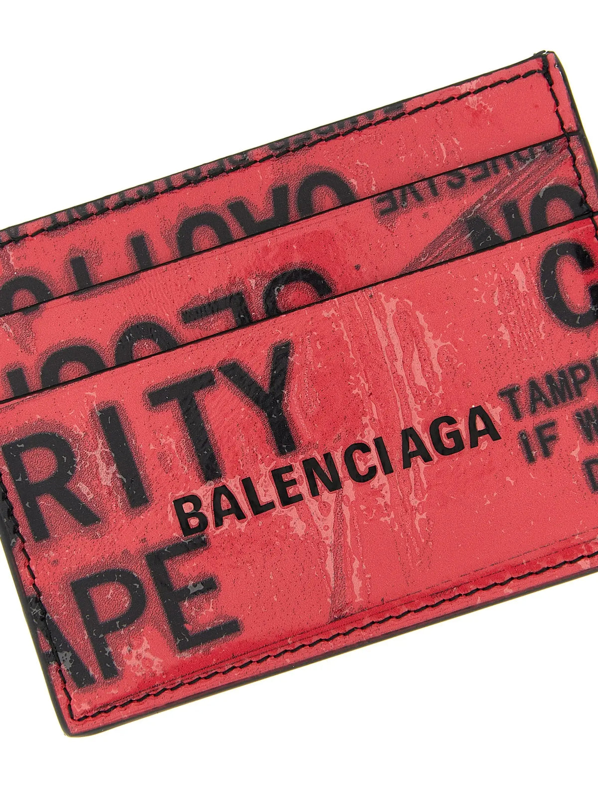 Porte-cartes balenciaga multicolore en cuir de veau rouge avec lettrage graffiti noir et coutures visibles
