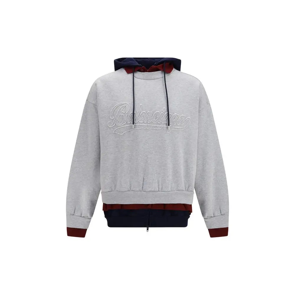 Sweatshirt en coton multicolore balenciaga gris avec accents marine et bordeaux logo brodé sur la poitrine