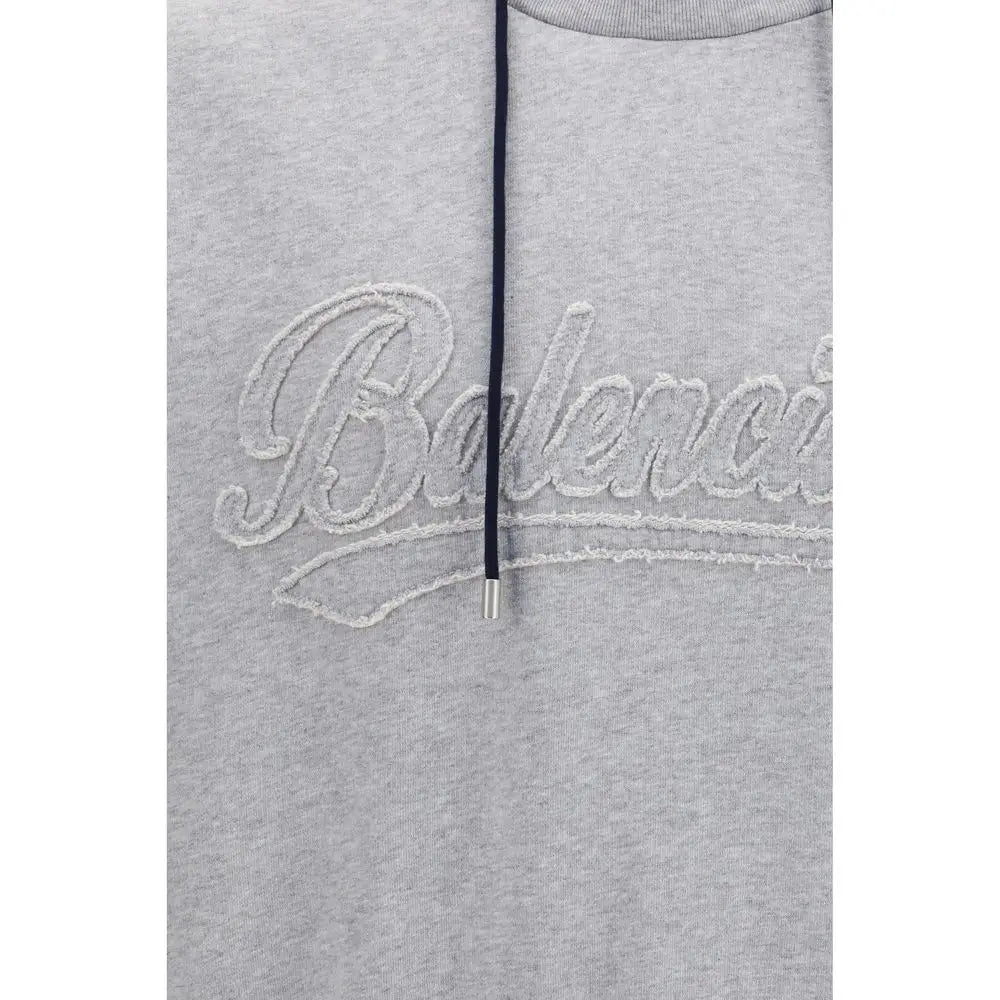 Sweatshirt en coton multicolore balenciaga avec hoodie gris chiné brodé et cordon bleu marine