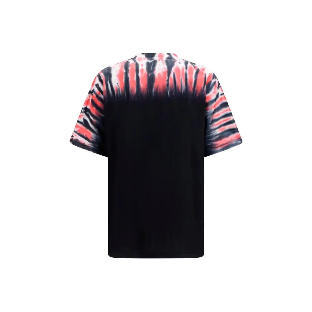 T shirt balenciaga multicolor en coton noir avec motif tie dye rouge et blanc sur les épaules et manches