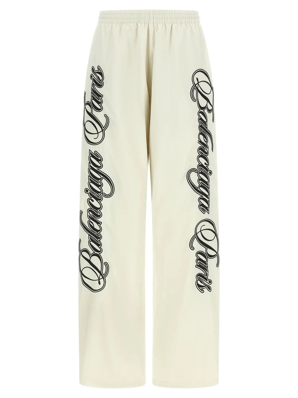 Pantalon de sport balenciaga multicolore en polyamide crème large avec logo cursif noir le long des jambes