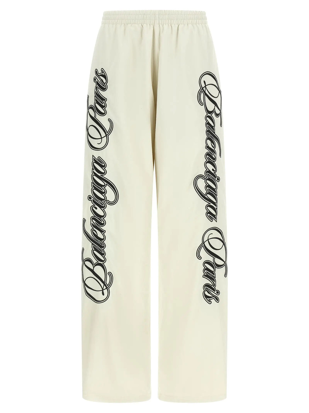 Pantalon de sport balenciaga multicolore en polyamide crème large avec logo cursif noir le long des jambes