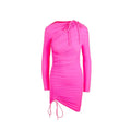 Robe courte fuchsia balenciaga en polyamide avec une manche longue et fronces asymétriques avec cordons assortis