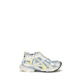 Baskets balenciaga multicolore en polyéthylène avec mesh blanc et bleu clair, rayures jaunes et semelle épaisse fumer