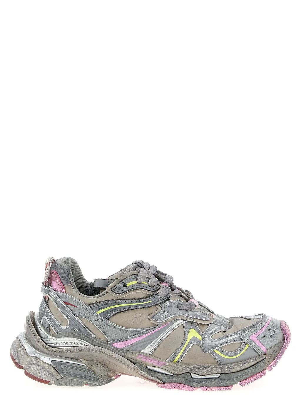 Balenciaga multicolor polyethylene athletic sneakers en gris et rose avec semelle triple s épaisse et superposée