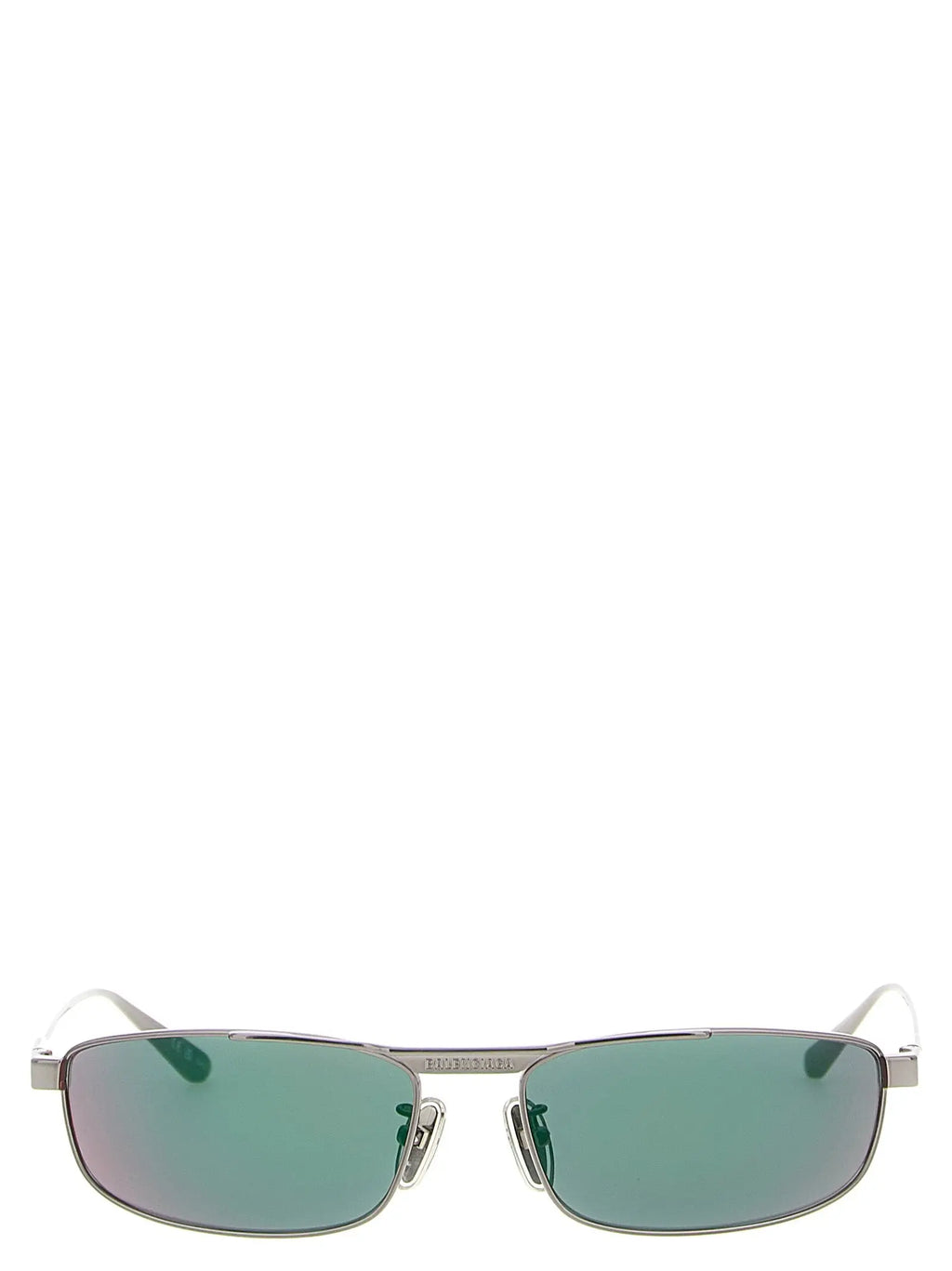 Lunettes de soleil balenciaga multicolores en acier inoxydable argent avec verres rectangulaires dégradés verts modernes