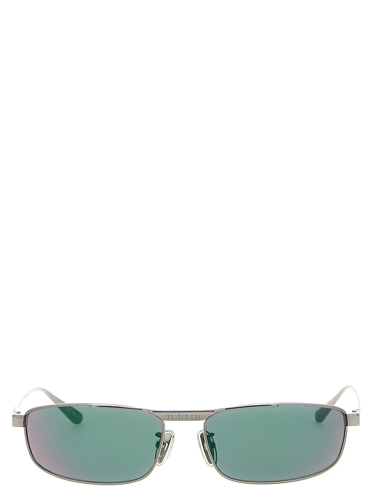 Lunettes de soleil balenciaga multicolores en acier inoxydable argent avec verres rectangulaires dégradés verts modernes