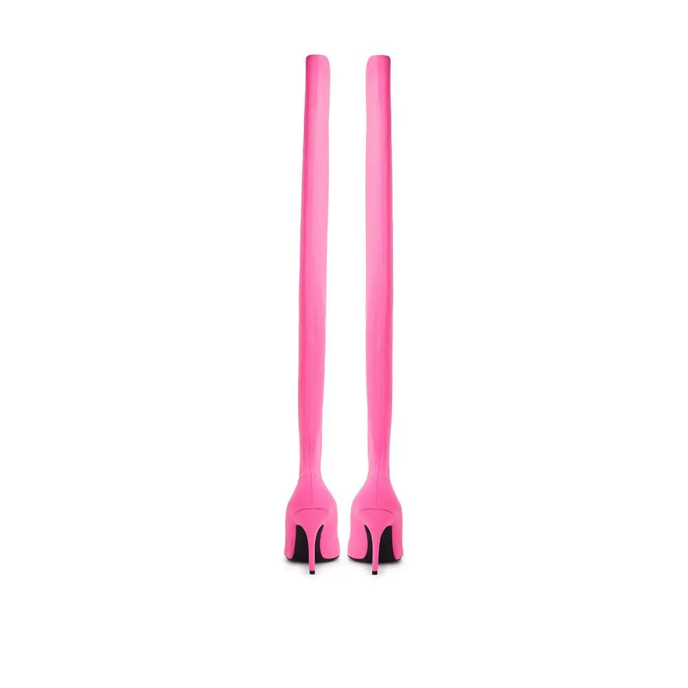 Balenciaga pink polyester boot ensemble de bottes montantes roses vives à talons hauts et finition brillante