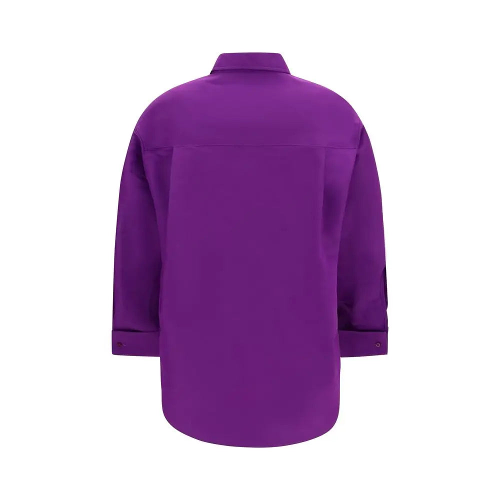 Balenciaga chemise en coton violette vive à manches longues avec col classique et poignets soigneusement roulés