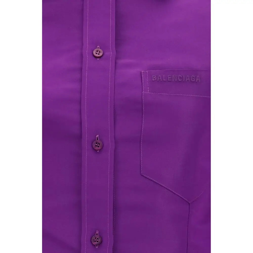 Chemise balenciaga violette en coton avec boutons assortis et logo discret sur la poche poitrine