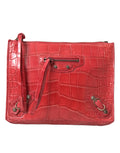 Balenciaga pouch rouge en cuir embossé crocodile avec hardware métallique et bandoulière amovible