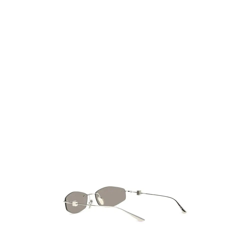 Balenciaga silver metal sunglasses avec monture argentée et verres gris foncé design minimaliste élégant