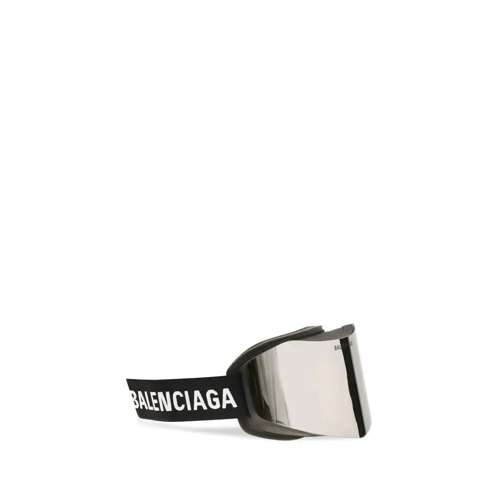 Lunettes de soleil balenciaga argentées en polyamide avec lunettes de ski miroir et bande noire à logo blanc