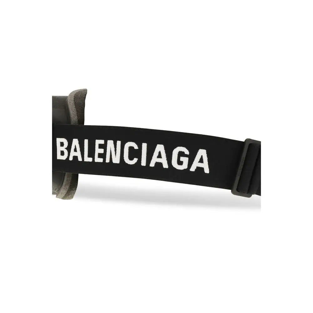Sangle noire balenciaga avec logo blanc bold sur lunettes de soleil en polyamide argentées balenciaga