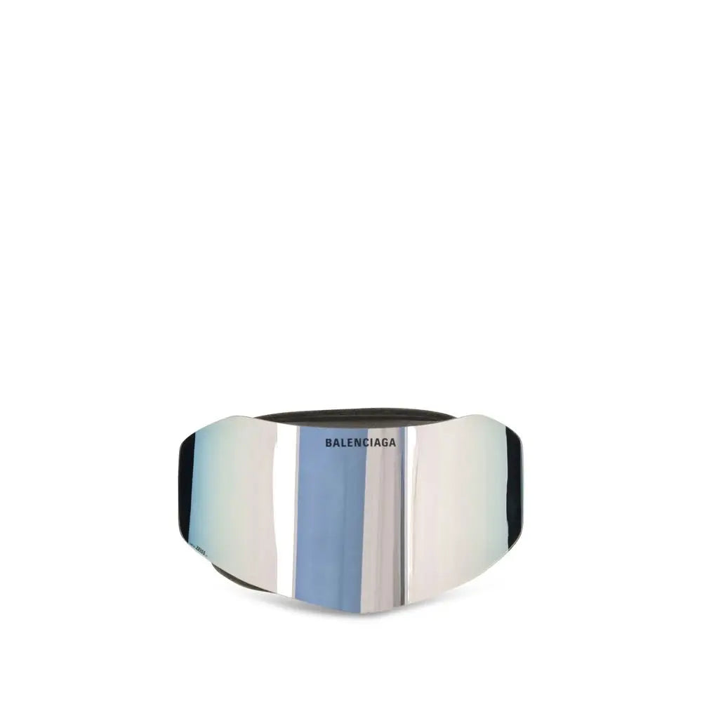 Balenciaga silver polyamide sunglasses with reflective visor featuring an iridescent blue and silver gradient finish