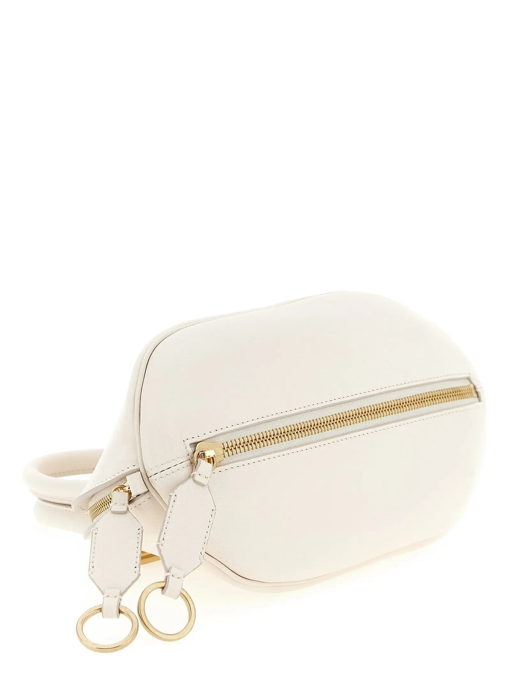 Sac banane en cuir crème avec fermeture éclair dorée et porte-clés assortis balenciaga blanc en veau