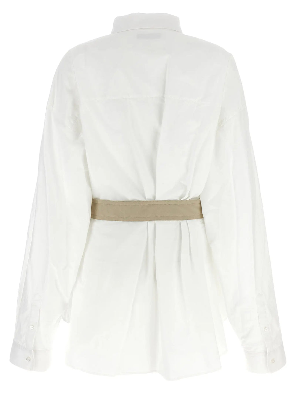 Chemise blanche balenciaga en coton à manches longues avec ceinture beige à la taille