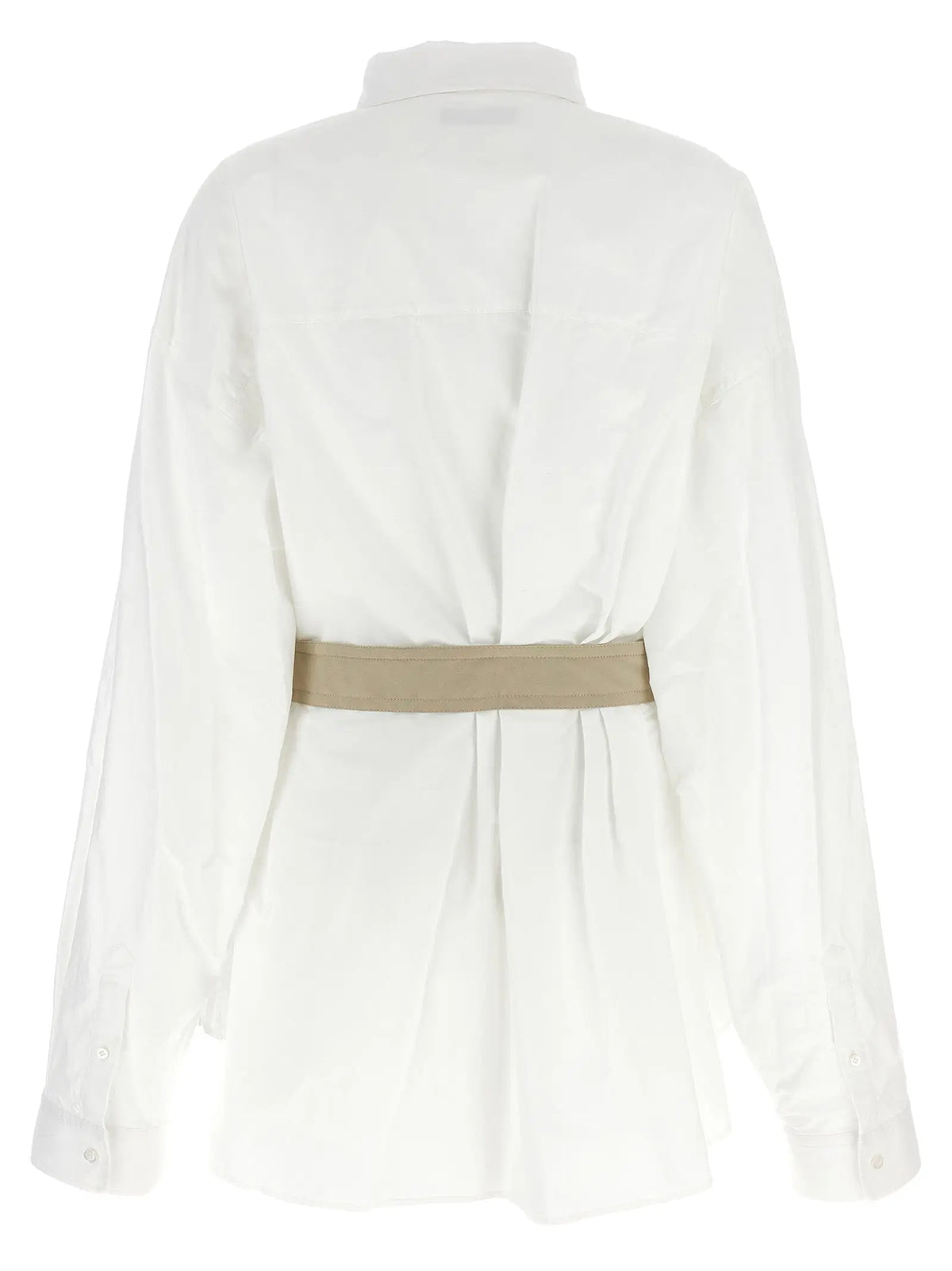 Chemise blanche balenciaga en coton à manches longues avec ceinture beige à la taille