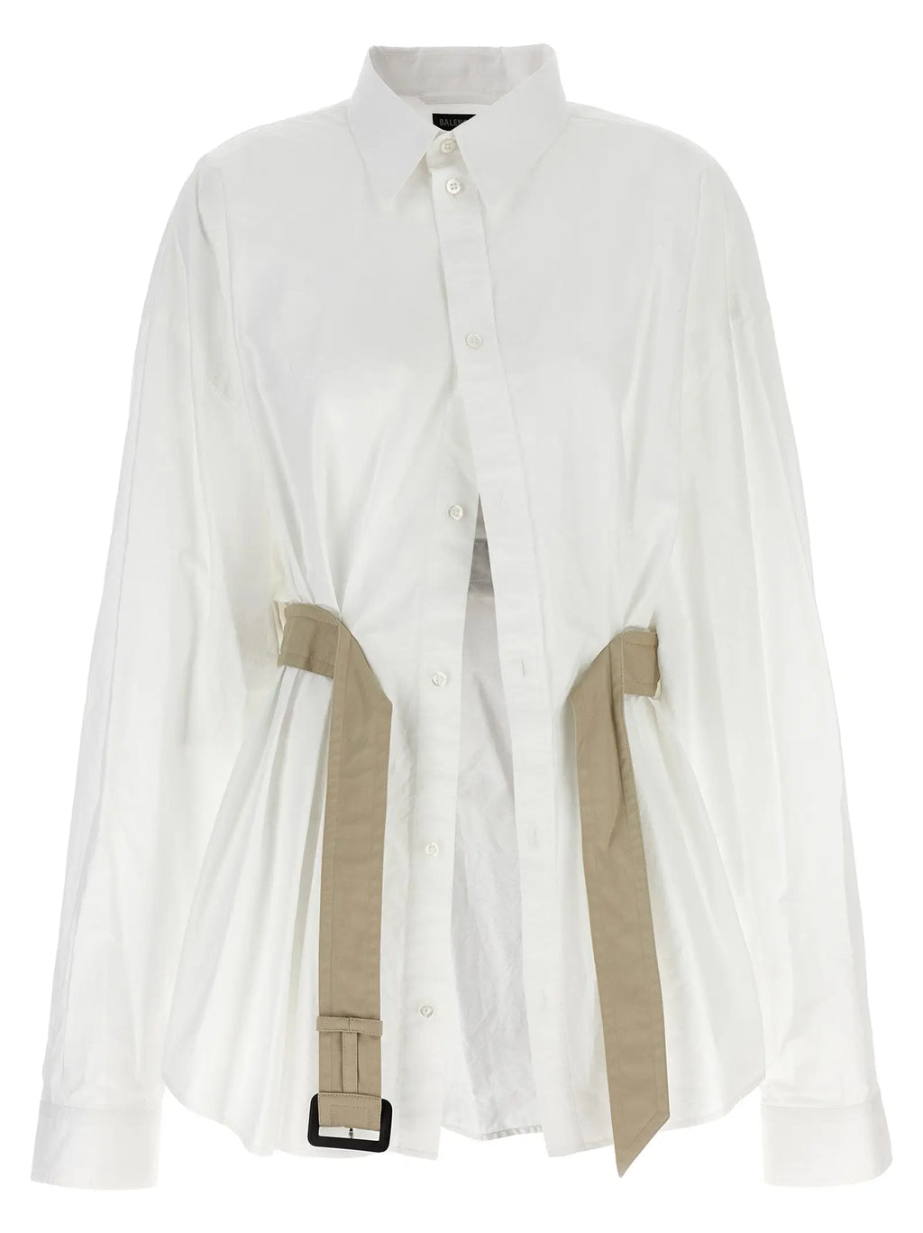 Chemise blanche en coton balenciaga avec ceinture beige et boucle noire