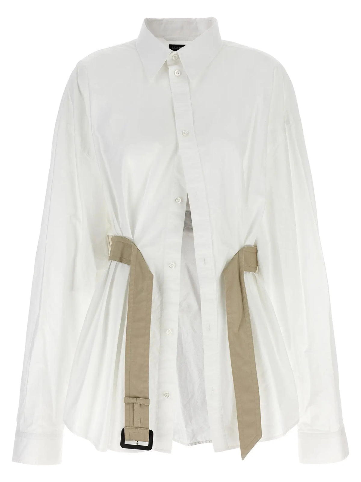 Chemise blanche en coton balenciaga avec ceinture beige et boucle noire
