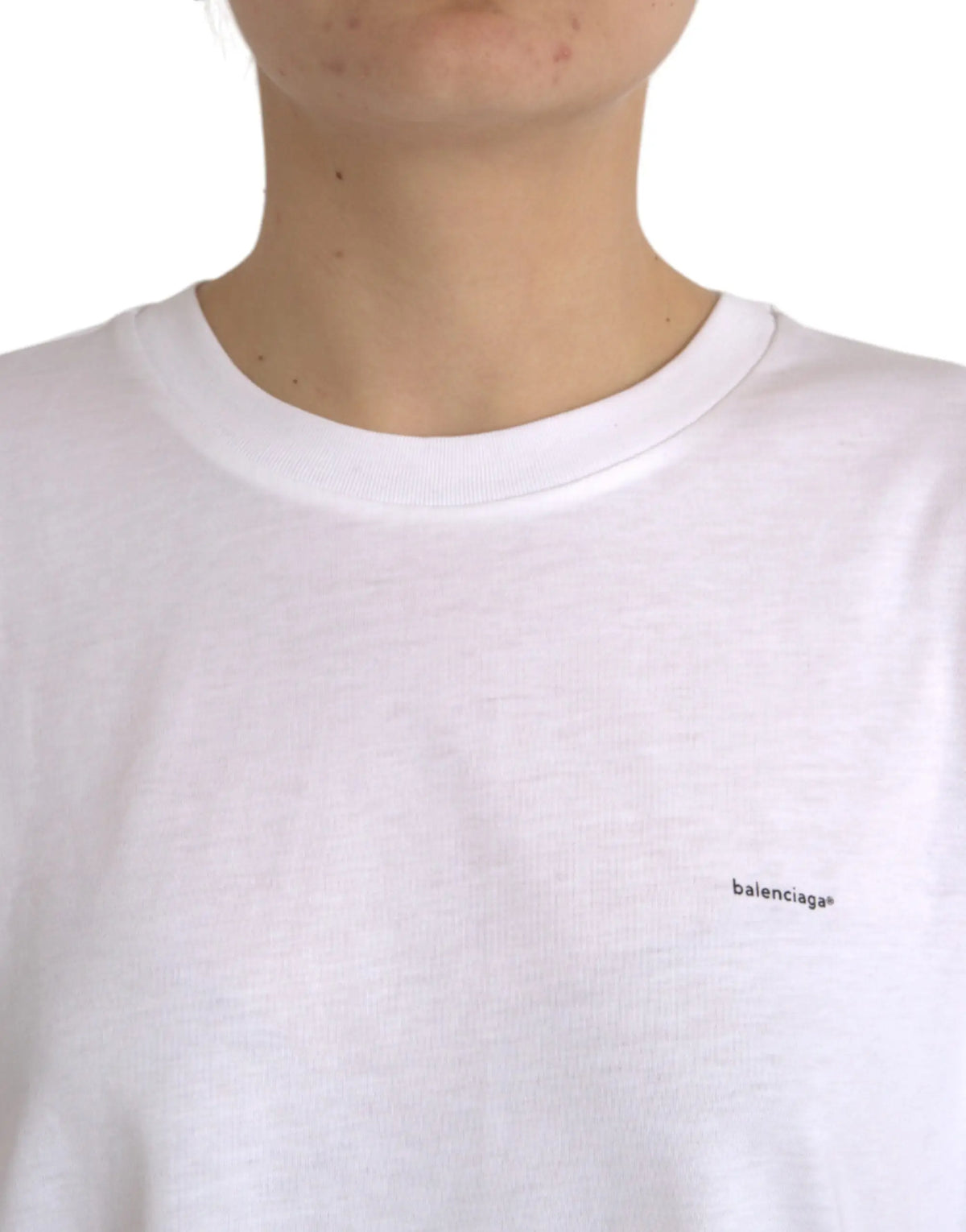 T-shirt balenciaga blanc en coton avec col rond et logo noir brodé petit sur la poitrine gauche