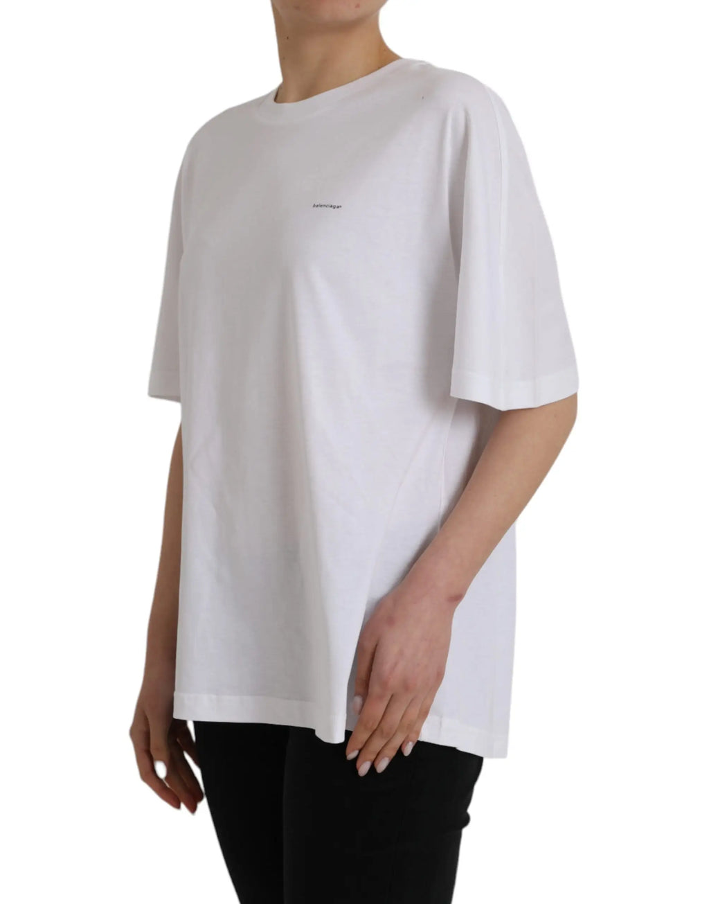 T-shirt balenciaga blanc oversize en coton avec col rond manches courtes et logo brodé discret sur la poitrine gauche