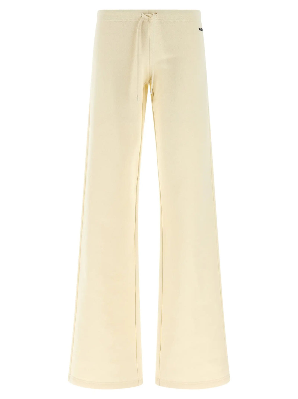 Pantalon évasé blanc en coton balenciaga avec coupe large crème et taille à cordon ajustable avec logo discret sur le côté