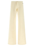 Pantalon évasé blanc en coton balenciaga avec coupe large crème et taille à cordon ajustable avec logo discret sur le côté