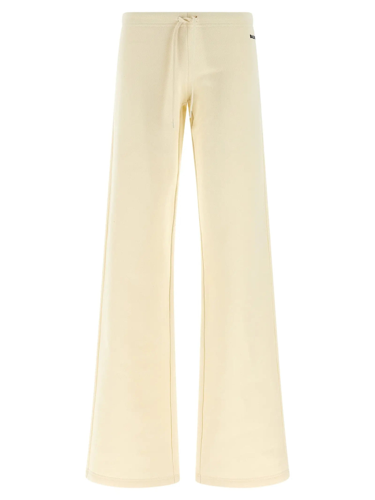 Pantalon évasé blanc en coton balenciaga avec coupe large crème et taille à cordon ajustable avec logo discret sur le côté