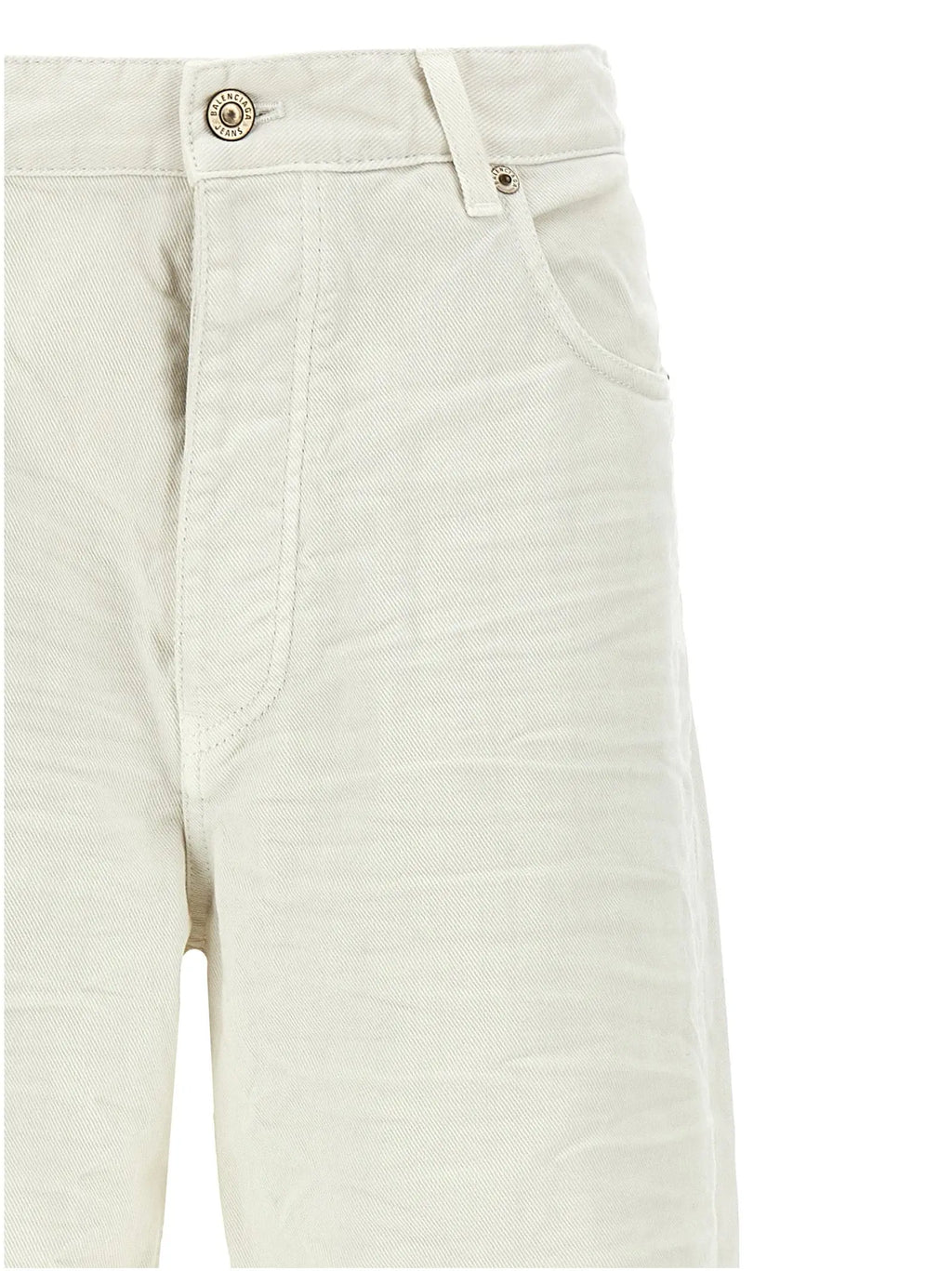 Short en denim blanc crème balenciaga en coton avec tissage texturé subtil et fermeture bouton métallique