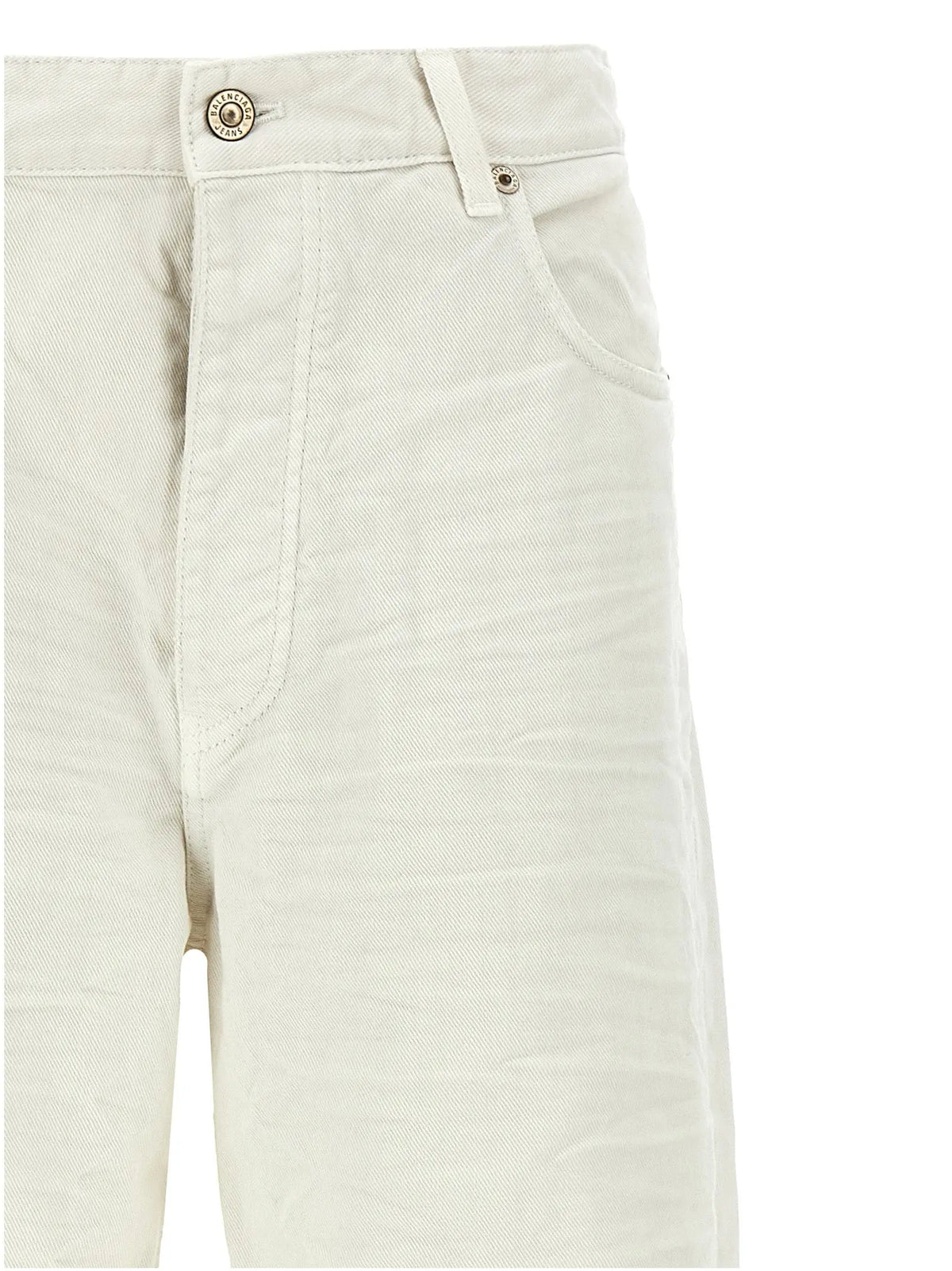 Short en denim blanc crème balenciaga en coton avec tissage texturé subtil et fermeture bouton métallique