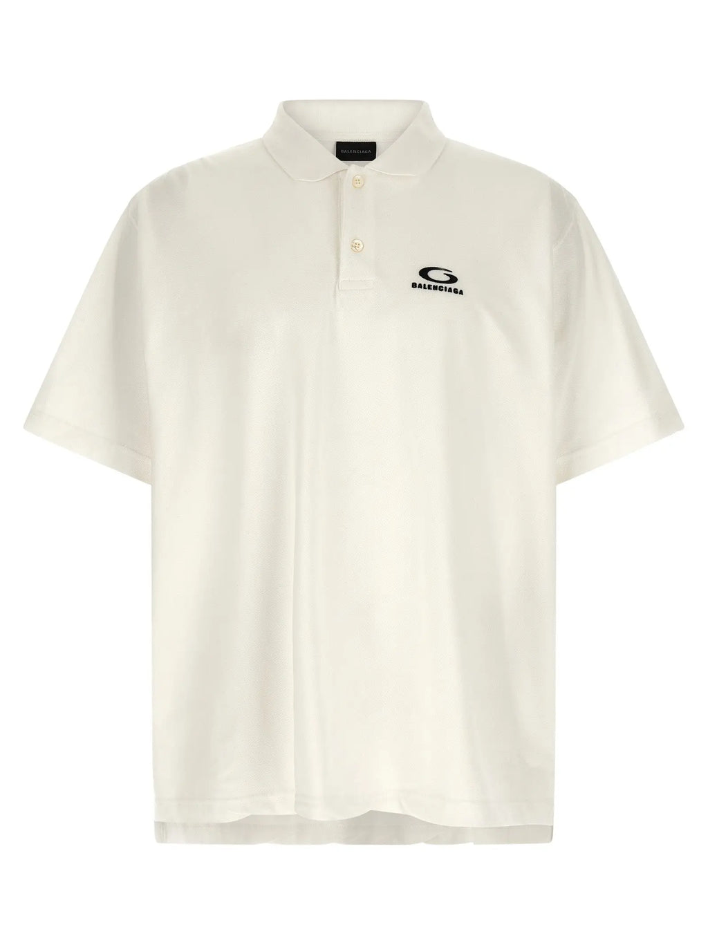 Polo blanc en coton balenciaga avec logo noir brodé sur la poitrine gauche