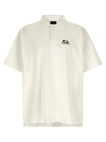 Polo blanc en coton balenciaga avec logo noir brodé sur la poitrine gauche