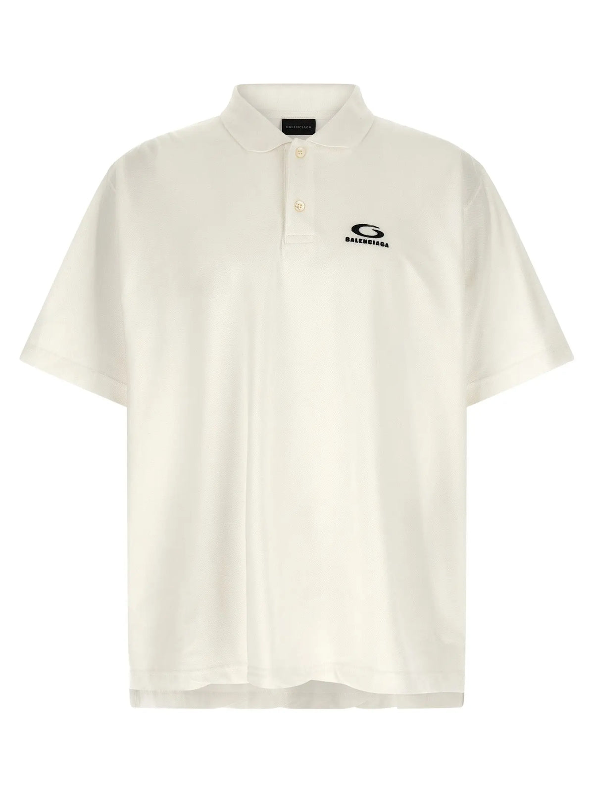 Polo blanc en coton balenciaga avec logo noir brodé sur la poitrine gauche