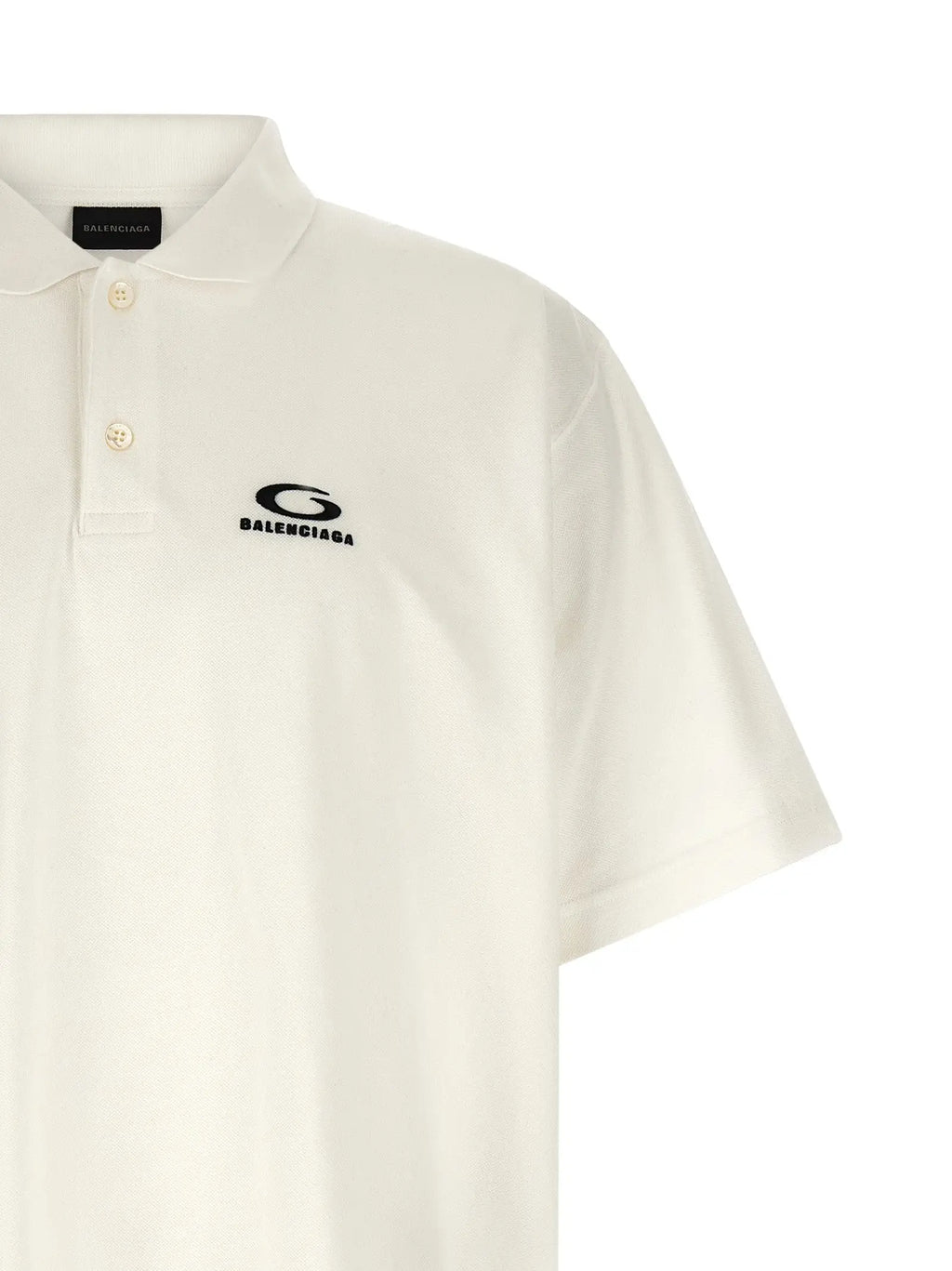 Polo blanc balenciaga en coton avec logo brodé noir et boutons, style classique et élégant