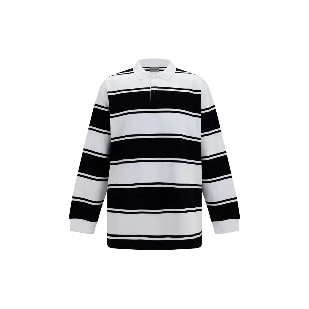 Chemise polo balenciaga blanche en coton à manches longues rayée noir et blanc avec col classique