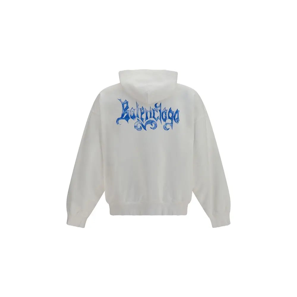 Sweatshirt balenciaga blanc en coton avec logo script gothique bleu au dos