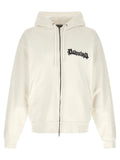 Sweatshirt blanc en coton balenciaga avec capuche et logo brodé noir sur la poitrine couleur crème