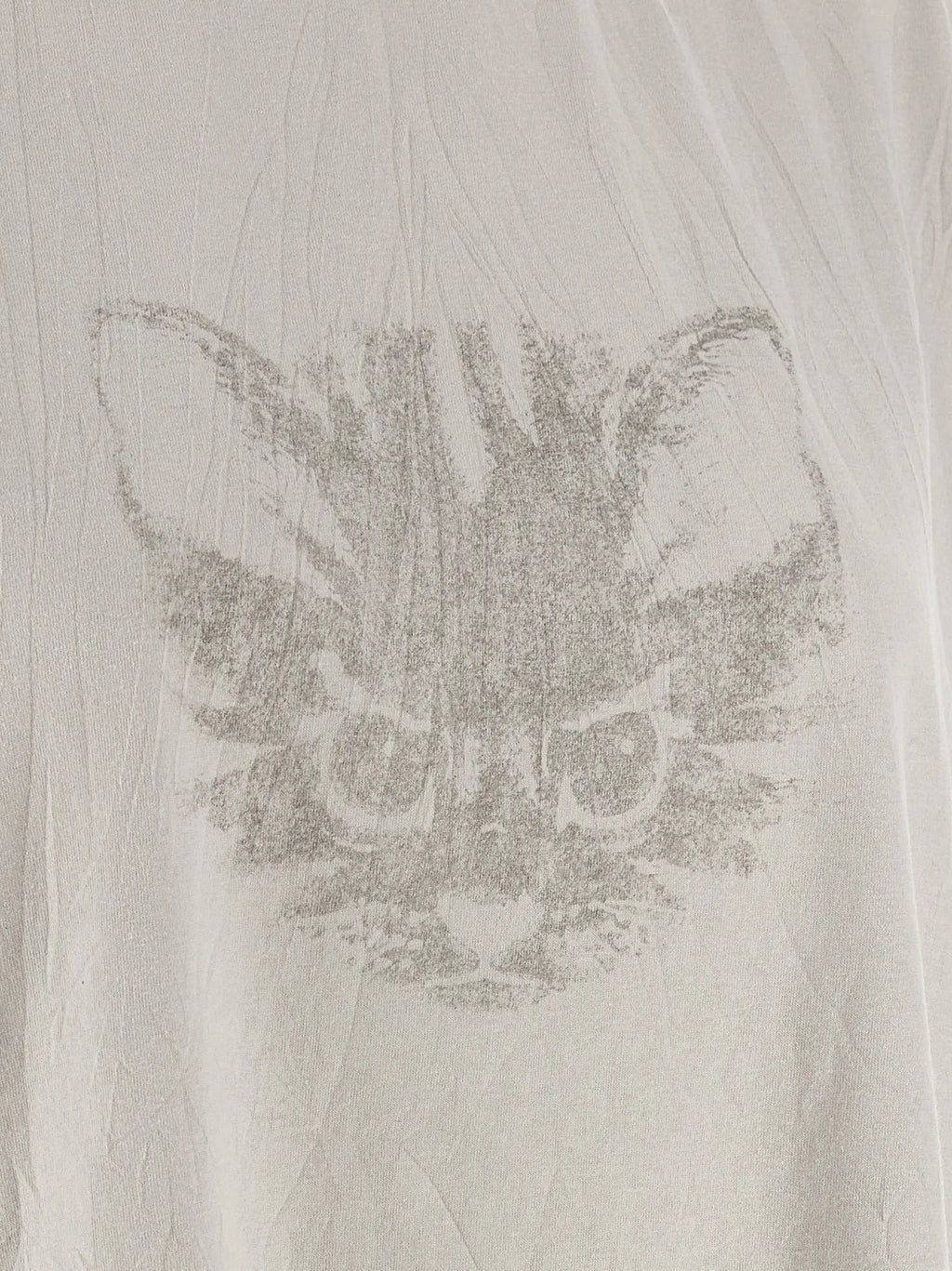 T-shirt balenciaga en coton blanc avec un motif subtil de visage de chaton imprimé en gris charbon