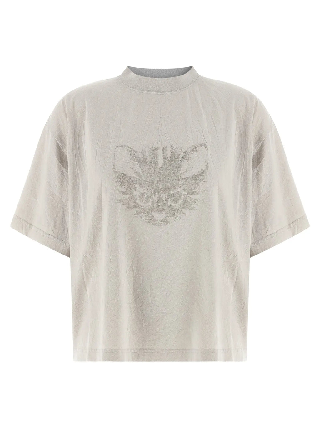 T-shirt balenciaga en coton blanc cassé avec motif visage de chat argenté détaillé sur la poitrine