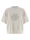T-shirt balenciaga en coton blanc cassé avec motif visage de chat argenté détaillé sur la poitrine