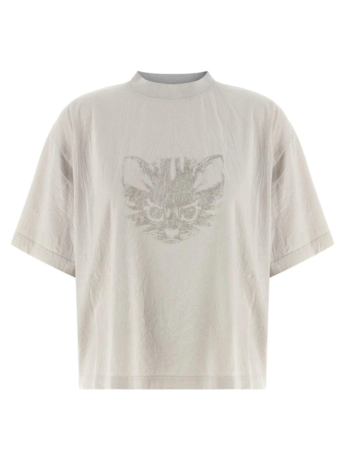 T-shirt balenciaga en coton blanc cassé avec motif visage de chat argenté détaillé sur la poitrine
